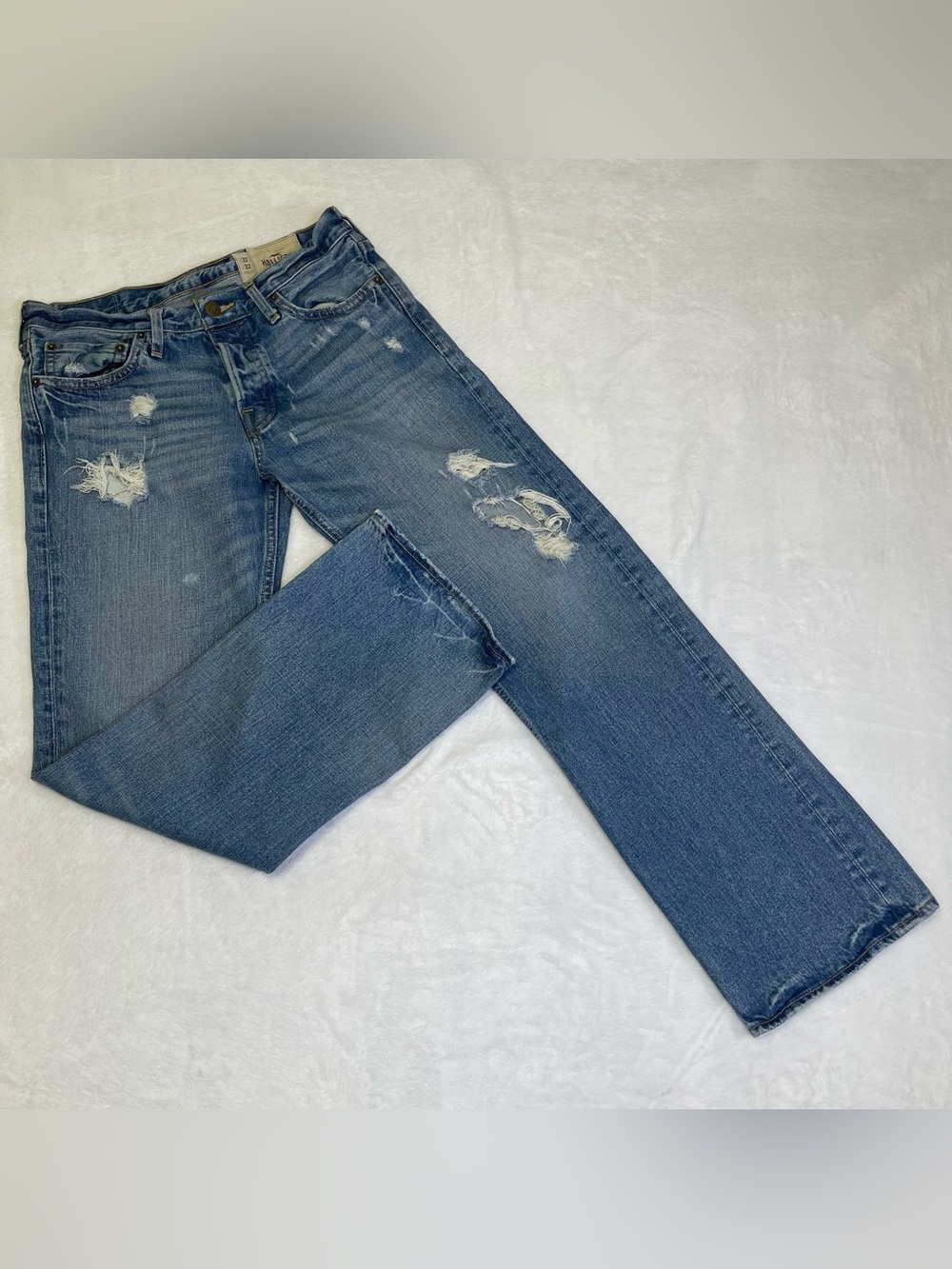Hollister Hermosa Low Rise Bootcut Distressed Denim Jeans W32 L32 Button Fly Y2K